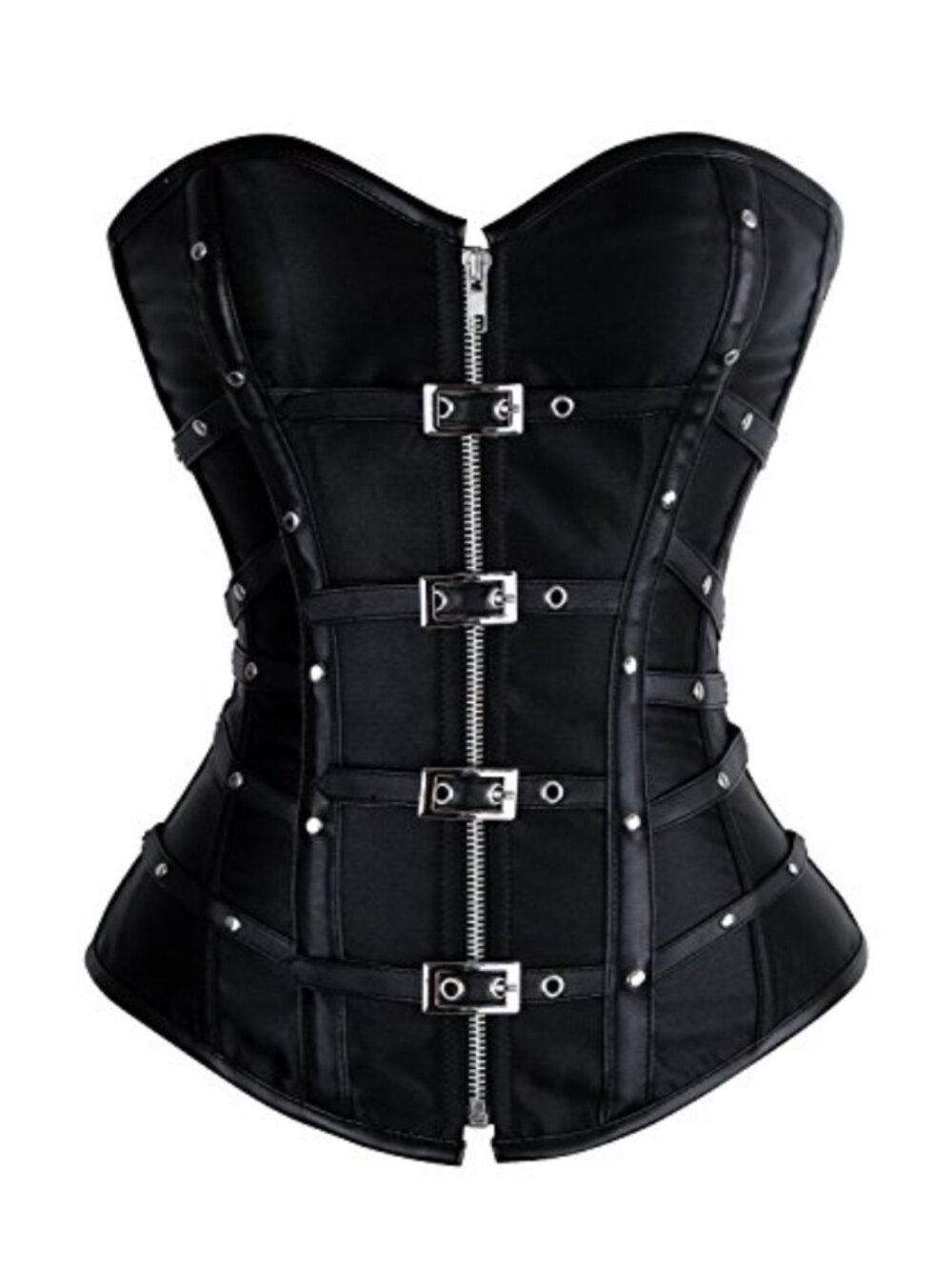 Gothic Punk Overbust Corset with Zipper, Satin Boned Top